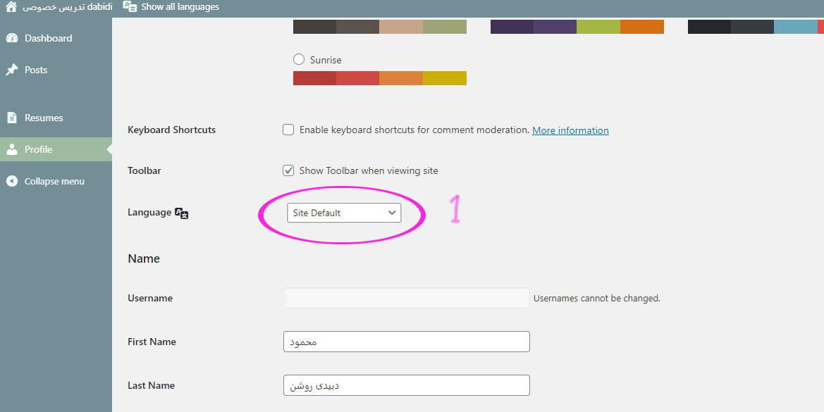 تغییر زبان (فارسی کردن) Dashboard (3)