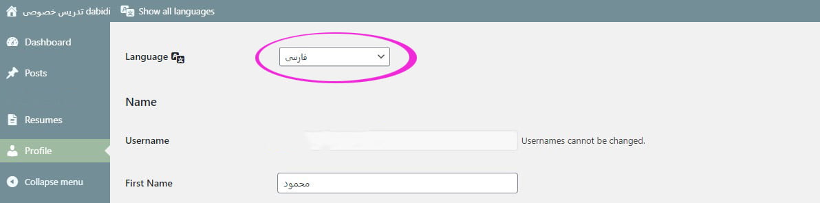 تغییر زبان (فارسی کردن) Dashboard (4)